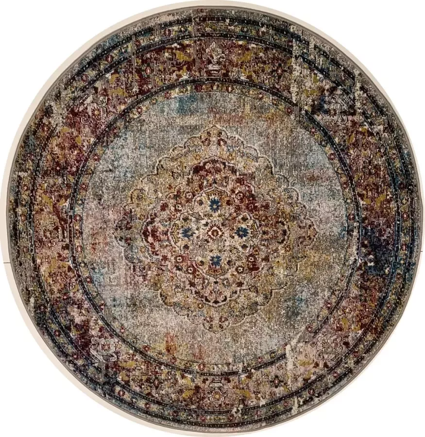 Muratap Tapijtenloods Picasso Keshan Vintage Rond Vloerkleed Multi Beige Laagpolig 133 CM ROND