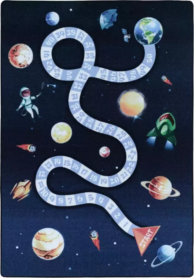 Muratap Tapijtenloods Play Vloerkleed Kinderkamer Space Numbers Laagpolig Blauw 80x120 CM