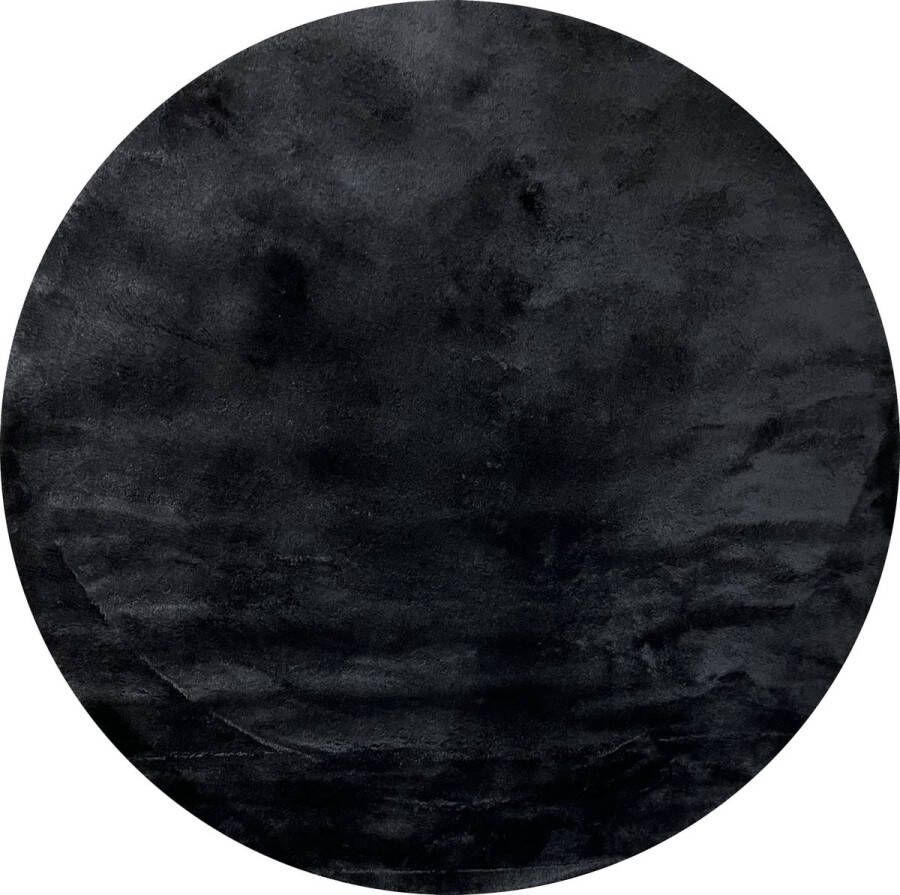 Muratap Tapijtenloods Samba Soft Fluffy Vloerkleed Laagpolig Zwart- 80 CM ROND