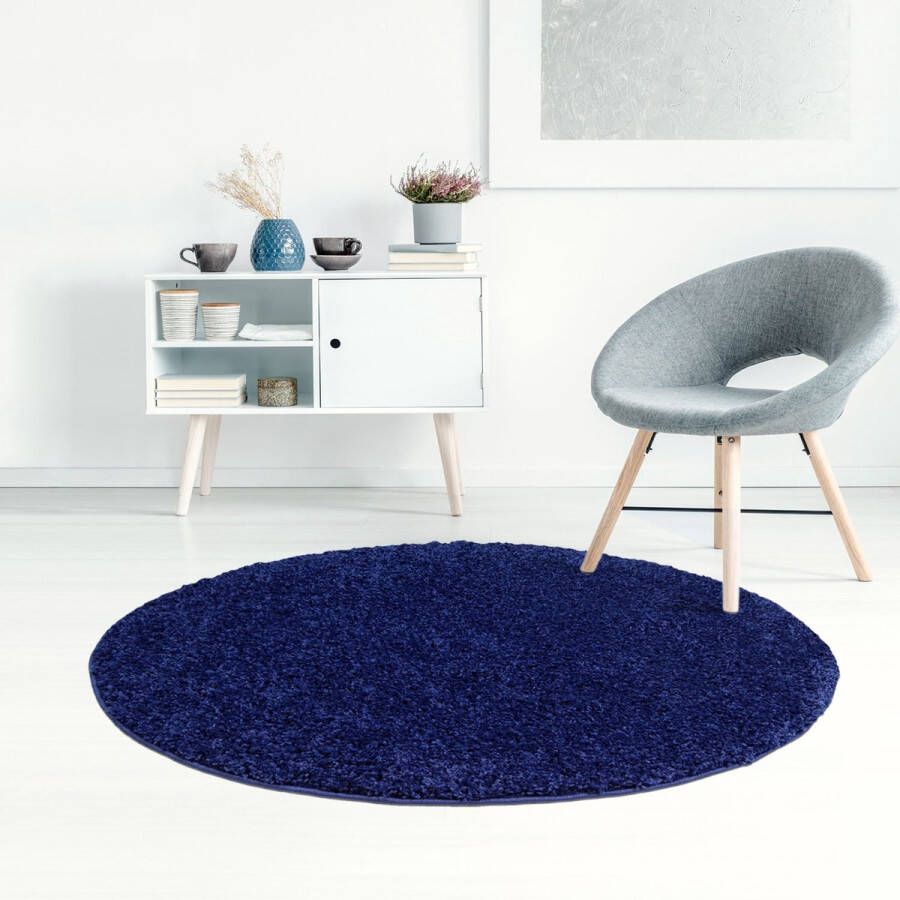 Muratap Tapijtenloods Shaggy Hoogpolig Vloerkleed Effen Blauw Rond 200 CM ROND