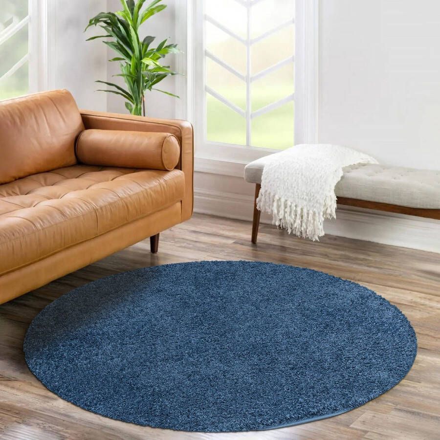 Muratap Tapijtenloods Shaggy Hoogpolig Vloerkleed Effen Blauw Rond 200 CM ROND