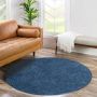 Muratap Tapijtenloods Shaggy Hoogpolig Vloerkleed Effen Blauw Rond 200 CM ROND - Thumbnail 1