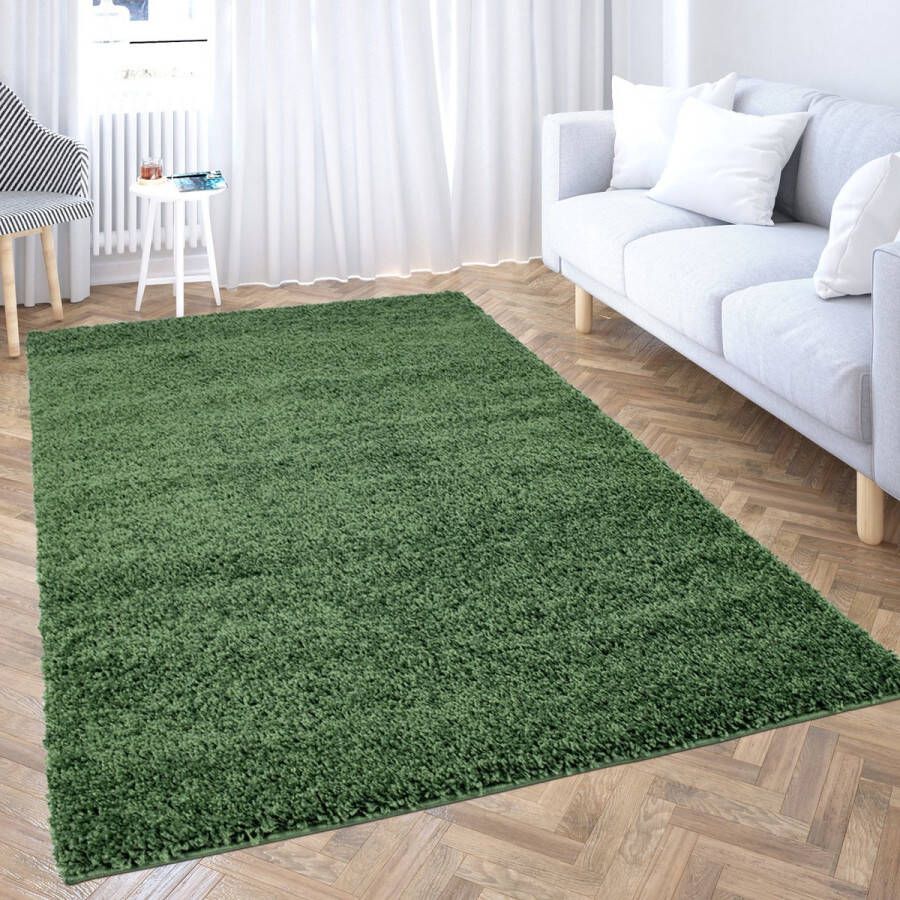 Muratap Tapijtenloods Shaggy Hoogpolig Vloerkleed Effen Groen 150x150 CM