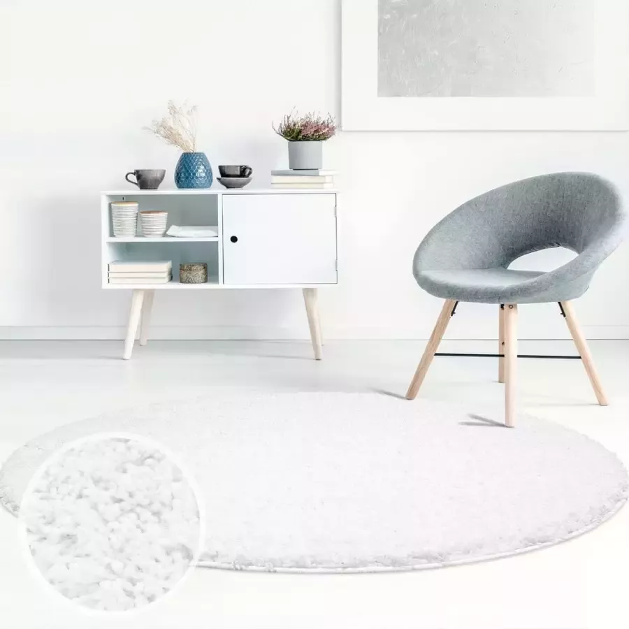 Muratap Tapijtenloods Shaggy Hoogpolig Vloerkleed Effen Wit Rond- 200 CM ROND - Foto 2
