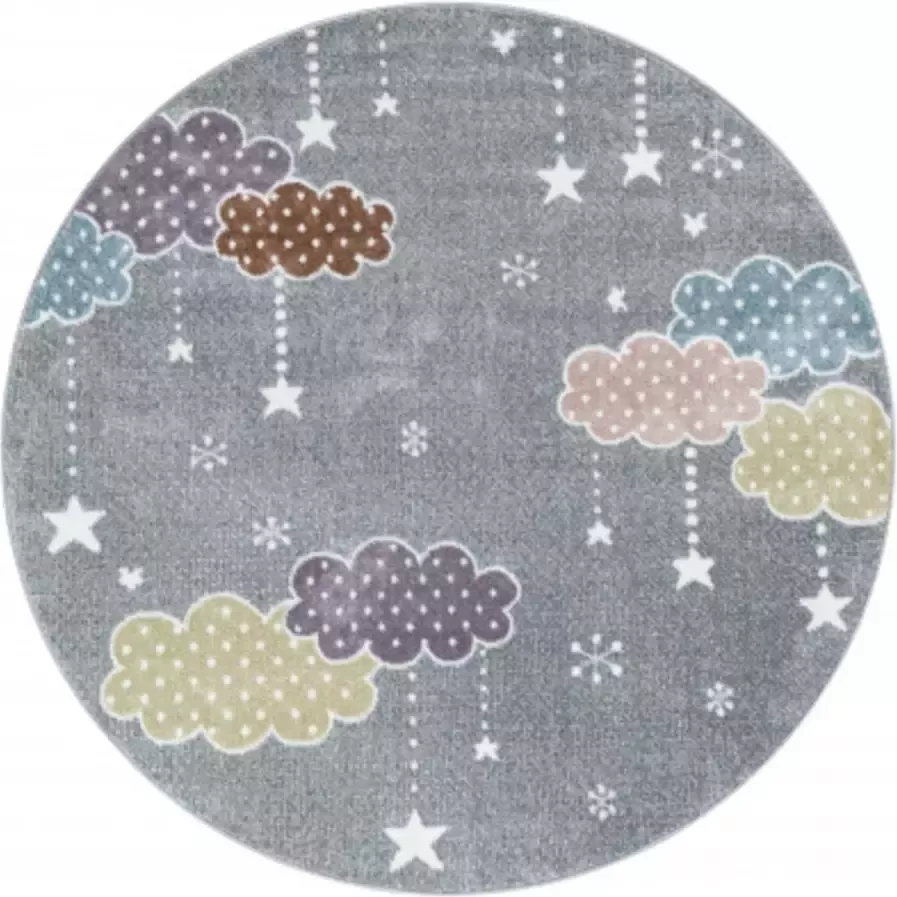 Muratap Tapijtenloods Space Rond Laagpolig Baby Kinderkamer Vloerkleed Grijs Multi 120 CM ROND