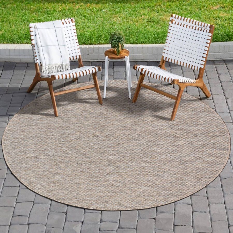 Muratap Tapijtenloods Uni Binnen en Buiten Rond Vloerkleed Solid Outdoor Laagpolig Tapijt Beige Bruin- 200 CM ROND