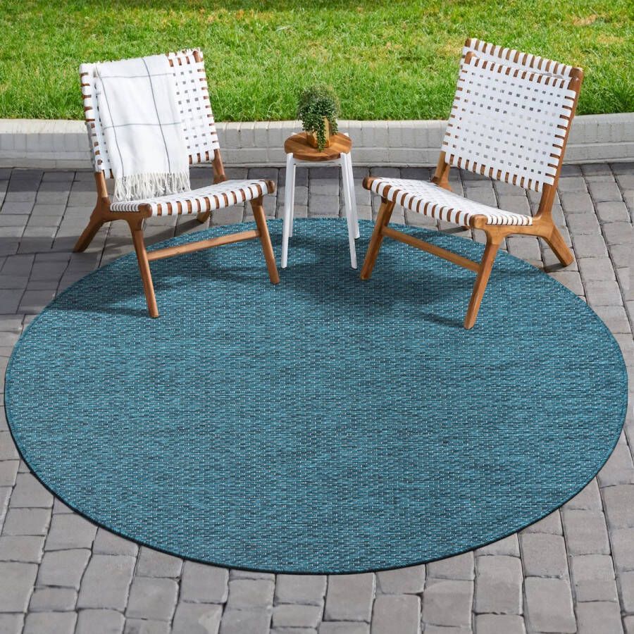 Muratap Tapijtenloods Uni Binnen en Buiten Rond Vloerkleed Solid Outdoor Laagpolig Tapijt Blauw- 200 CM ROND