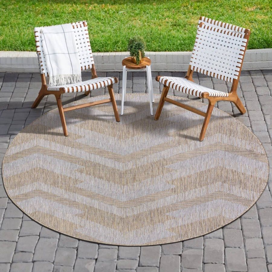 Muratap Tapijtenloods Uni Binnen en Buiten Rond Vloerkleed Solid Outdoor Laagpolig Tapijt Bruin- 150 CM ROND