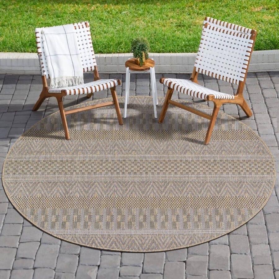 Muratap Tapijtenloods Uni Binnen en Buiten Rond Vloerkleed Solid Outdoor Laagpolig Tapijt Bruin- 200 CM ROND