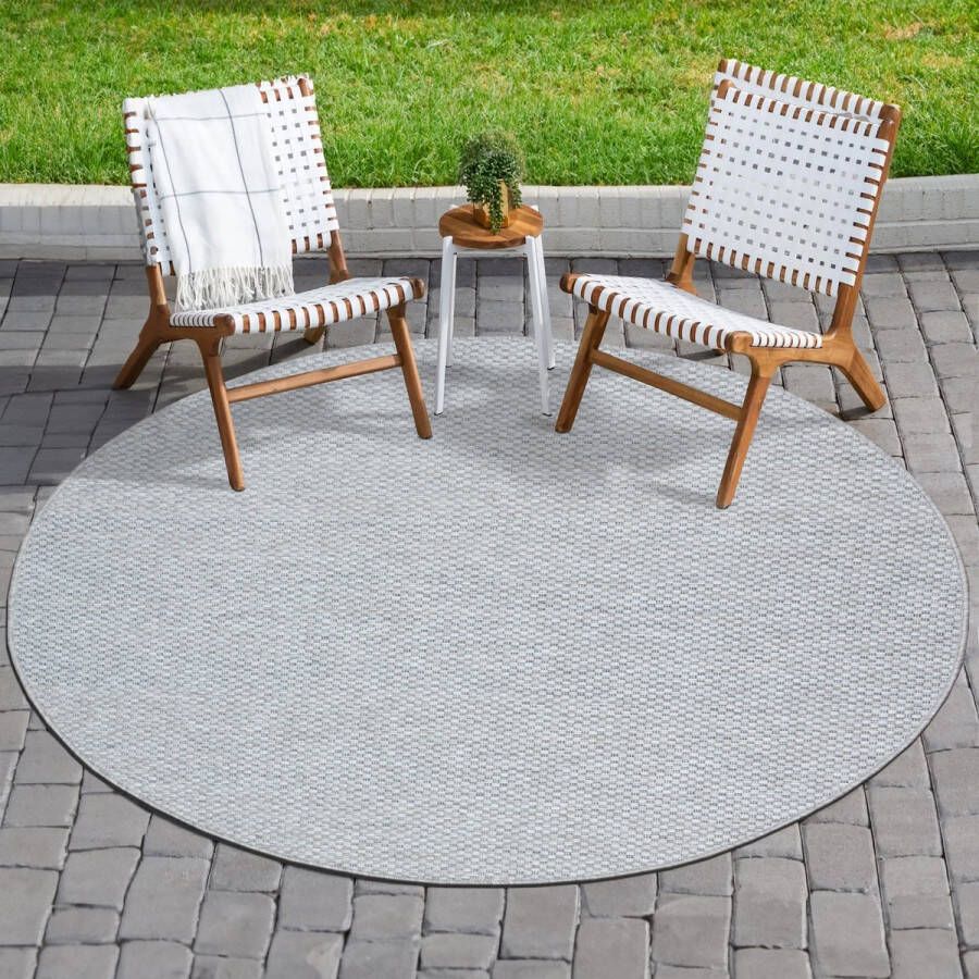 Muratap Tapijtenloods Uni Binnen en Buiten Rond Vloerkleed Solid Outdoor Laagpolig Tapijt Grijs- 120 CM ROND