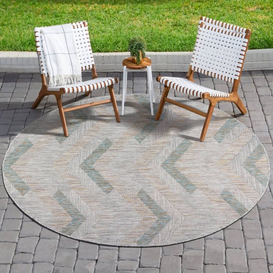 Muratap Tapijtenloods Uni Binnen en Buiten Rond Vloerkleed Solid Outdoor Laagpolig Tapijt Grijs Beige- 200 CM ROND - Foto 2