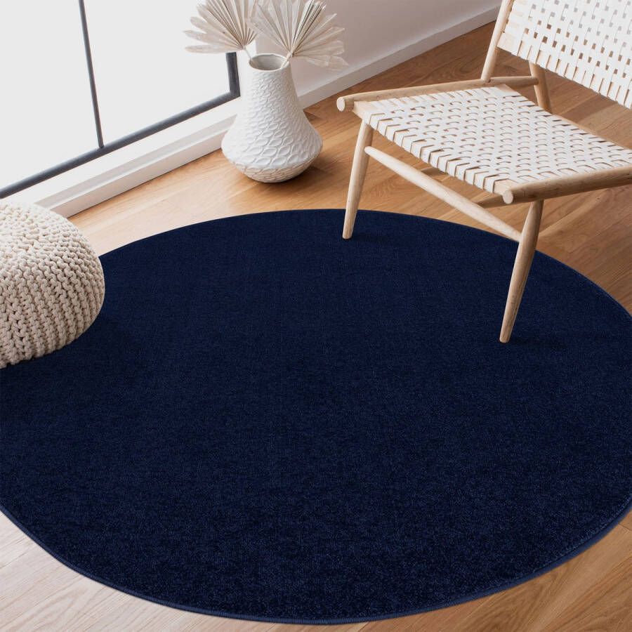 Muratap Tapijtenloods Uni Rond Effen Laagpolig Vloerkleed Modern Donker Blauw Navy- 350 CM ROND
