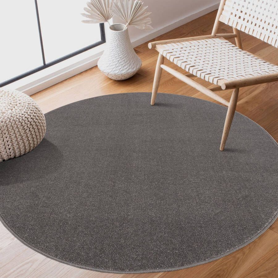 Muratap Tapijtenloods Uni Rond Effen Laagpolig Vloerkleed Modern Grijs- 350 CM ROND