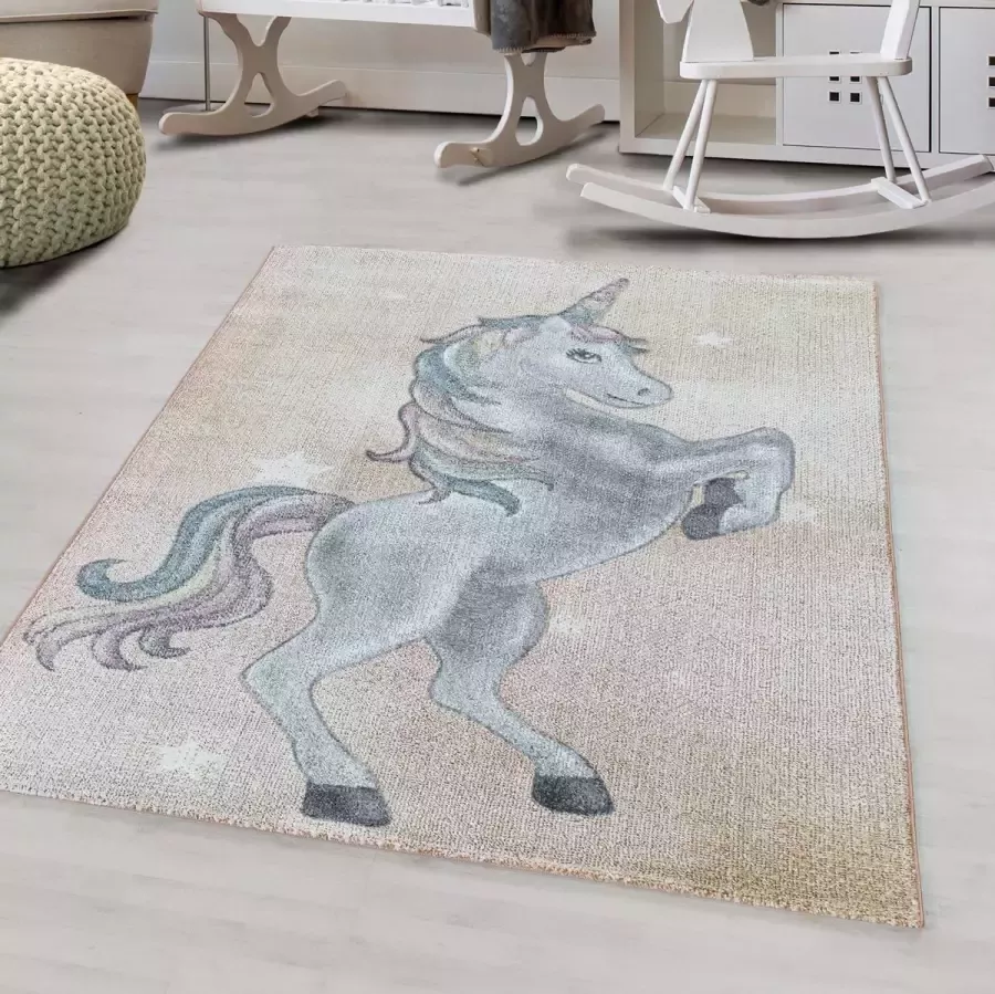 Muratap Tapijtenloods Unicorn Eenhoorn Laagpolig Baby Kinderkamer Vloerkleed Geel 120x170 CM