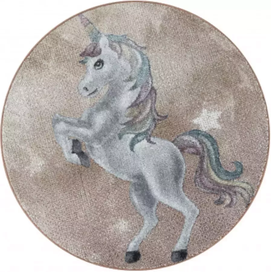 Muratap Tapijtenloods Unicorn Eenhoorn Rond Laagpolig Baby Kinderkamer Vloerkleed Geel 160 CM ROND