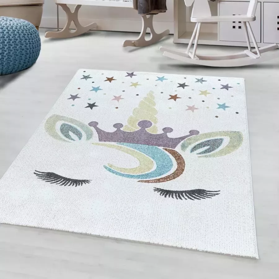 Muratap Tapijtenloods Unicorn Laagpolig Baby Kinderkamer Vloerkleed Wit 120x170 CM