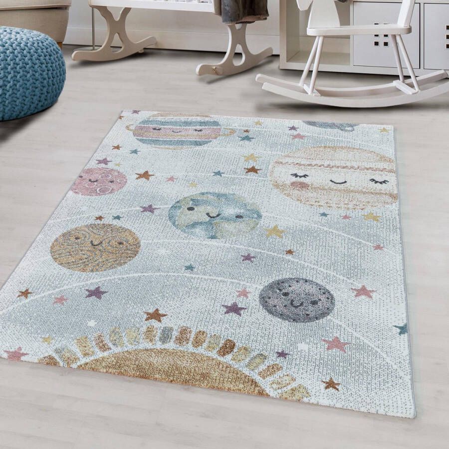 Muratap Tapijtenloods Universe Laagpolig Baby Kinderkamer Vloerkleed Wit- 140x200 CM