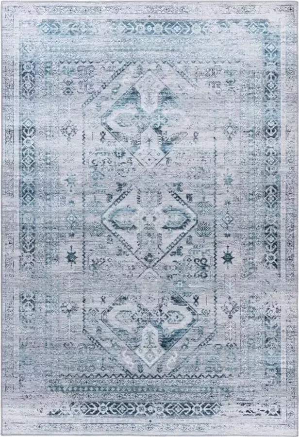 Muratap Tapijtenloods Vintage Heriz Wasbaar Vloerkleed Laagpolig Zilver Blauw 120x170 CM
