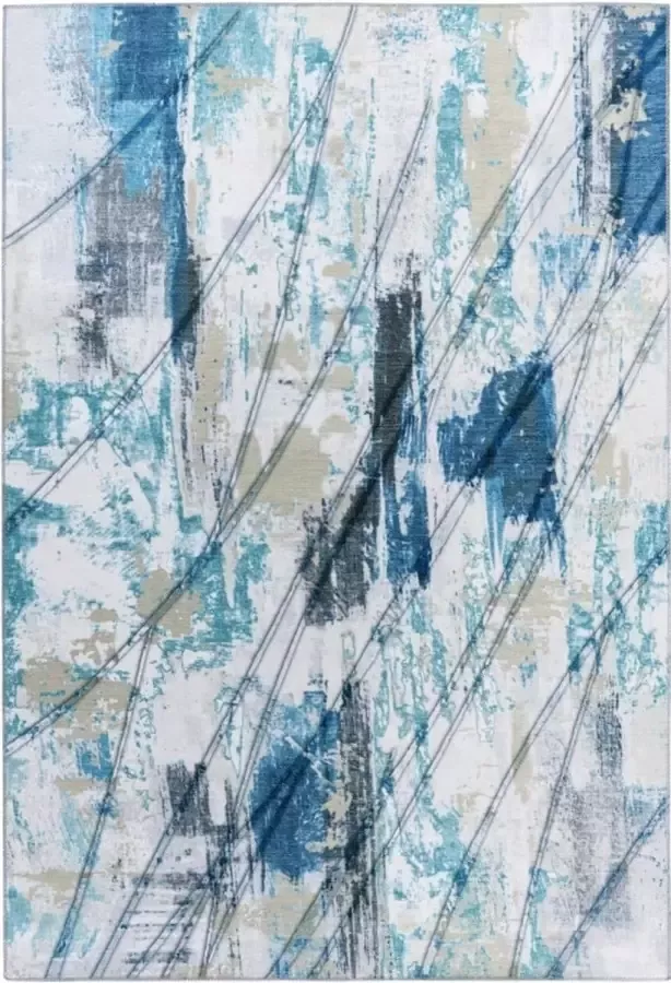 Muratap Tapijtenloods Vintage Wasbaar Vloerkleed Laagpolig Blauw 160x230 CM