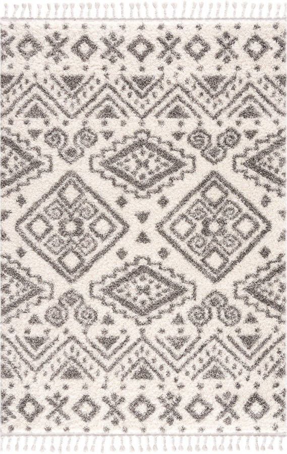 Muratap Tapijtenloods Vloerkleed Hoogpolig Shaggy in Grijs Creme Modern Scandinavisch 200x290 CM