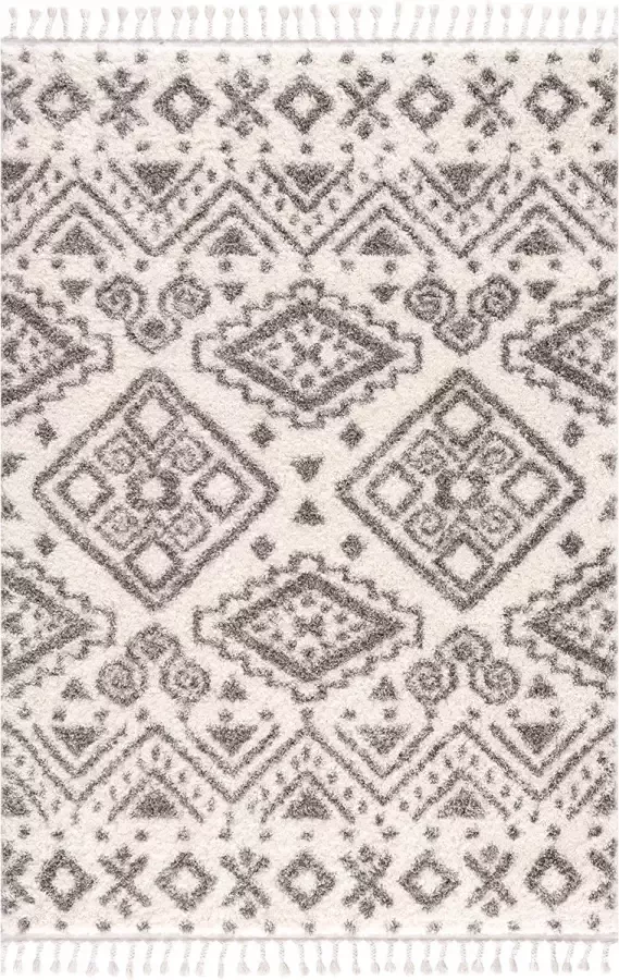 Muratap Tapijtenloods Vloerkleed Hoogpolig Shaggy in Grijs Creme Modern Scandinavisch 200x290 CM