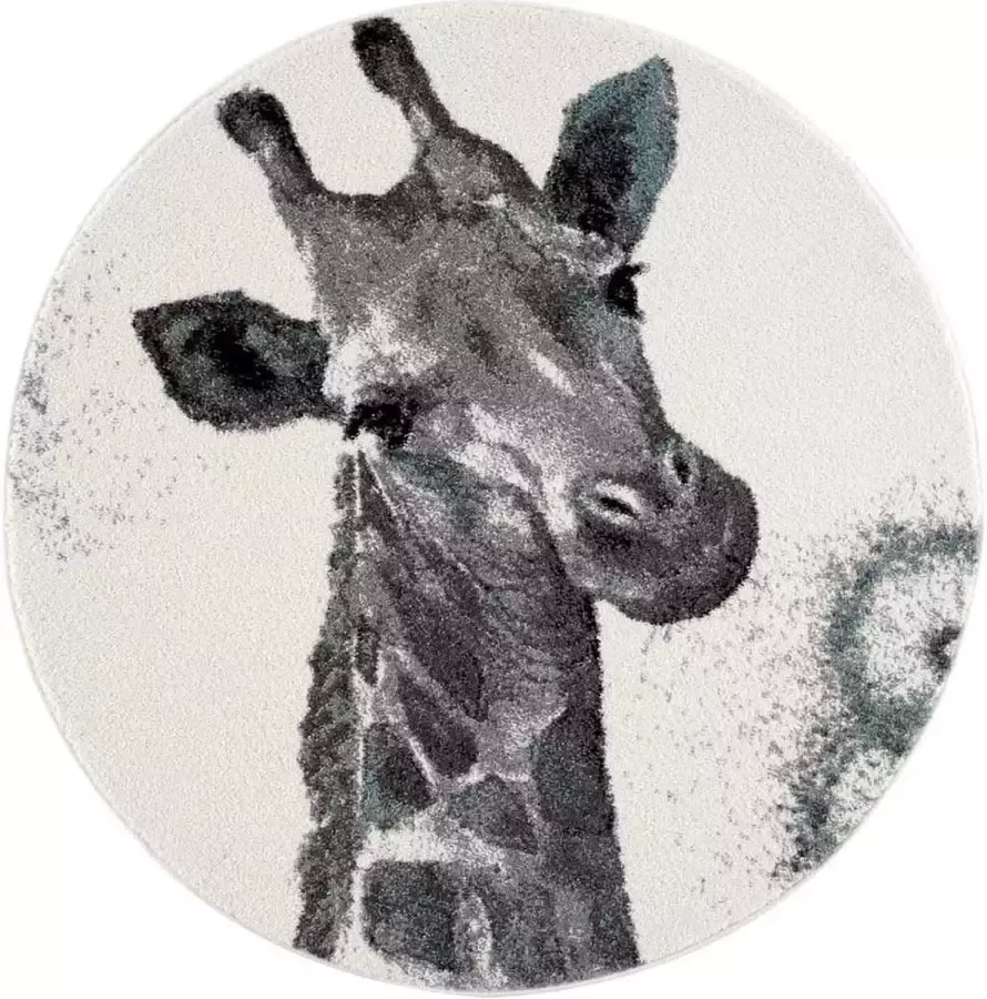 Muratap Tapijtenloods Vloerkleed Kinderkamer Savanna Giraffe Creme Grijs 120x120 CM