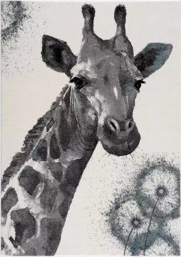 Muratap Tapijtenloods Vloerkleed Kinderkamer Savanna Giraffe Creme Grijs 140x200 CM