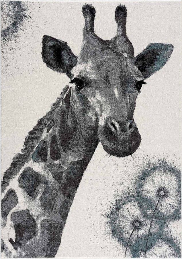 Muratap Tapijtenloods Vloerkleed Kinderkamer Savanna Giraffe Creme Grijs 80x150 CM