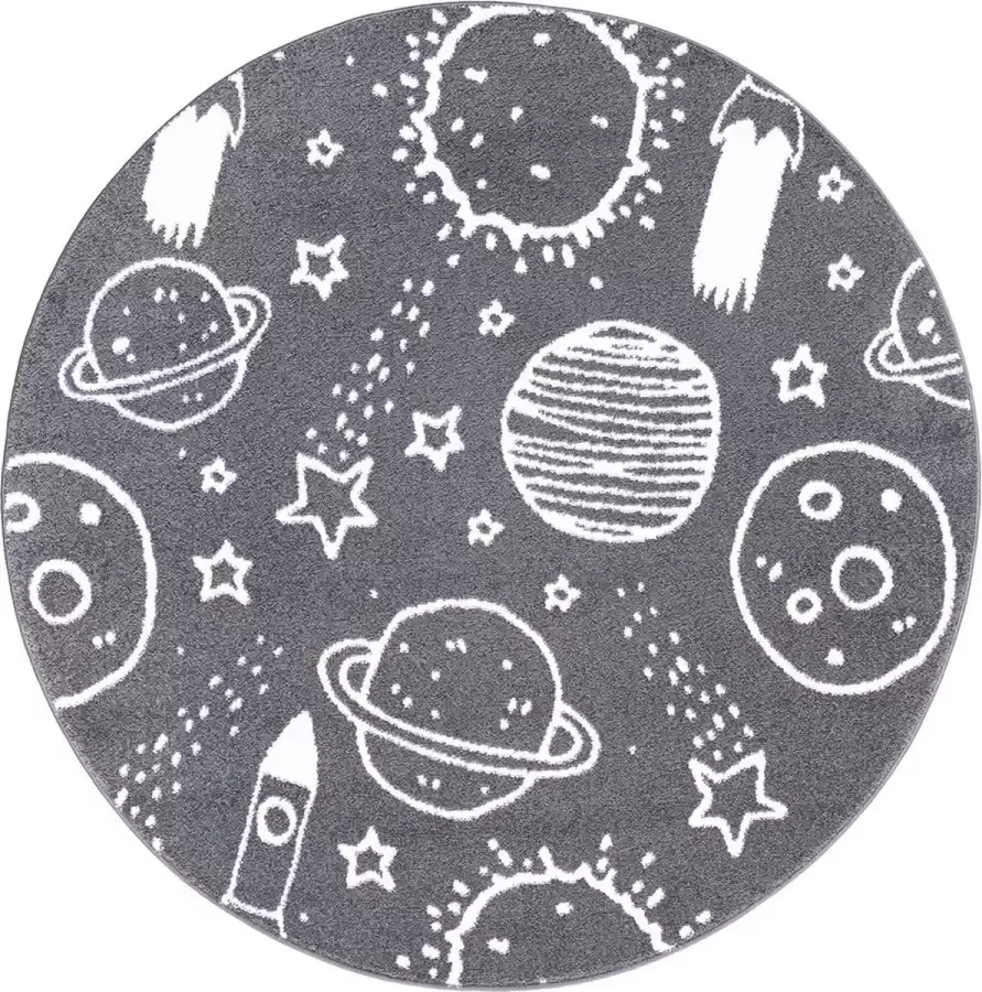 Muratap Tapijtenloods Vloerkleed Space Rond Laagpolig Anime Kids Grijs- 160 CM ROND