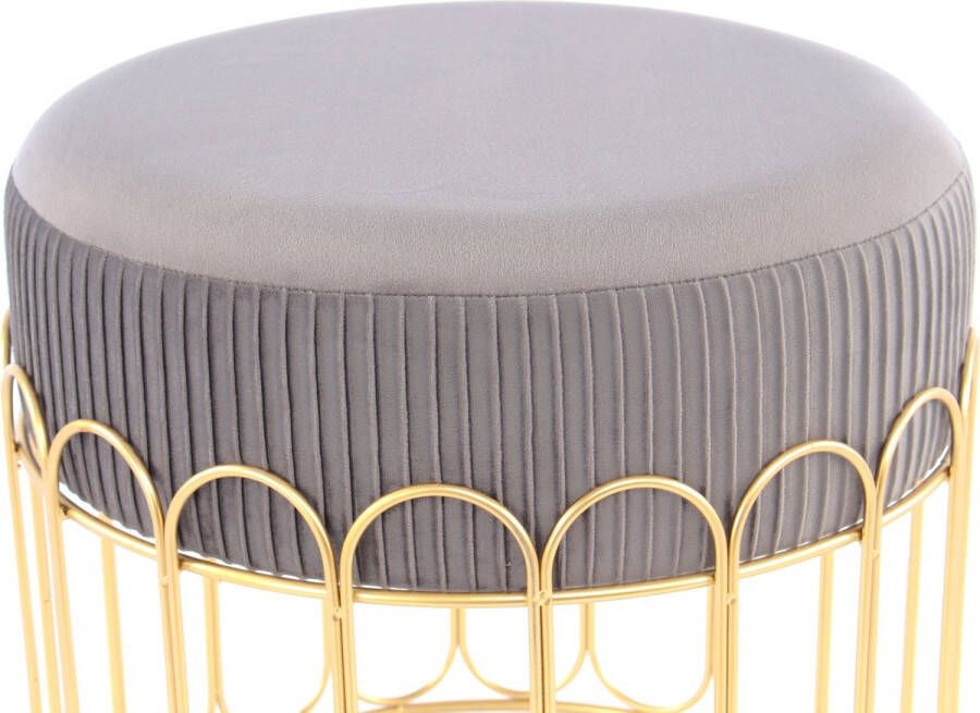 Muratap Velvet Fluweel Hocker Poef Fluweel Cleopatra Grijs Goud- 40 CM ROND