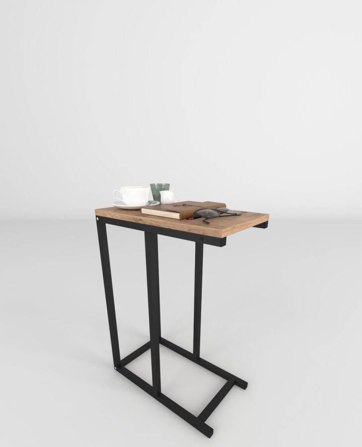 Musson Bijzettafel Banktafel koffietafel Laptoptafel tafeltje bedtafel salontafel industriële uitstraling 63x45x25x18mm dik hout tafel metal hout tafel