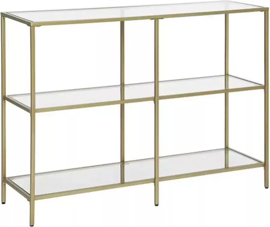 Muthu Design Consoletafel- Hal tafel- 3 Niveaus- Bijzettafel- Gehard glazen leggers- Metalen frame- Modern- Voor hal- Woonkamer- Slaapkamer- Goudkleurig