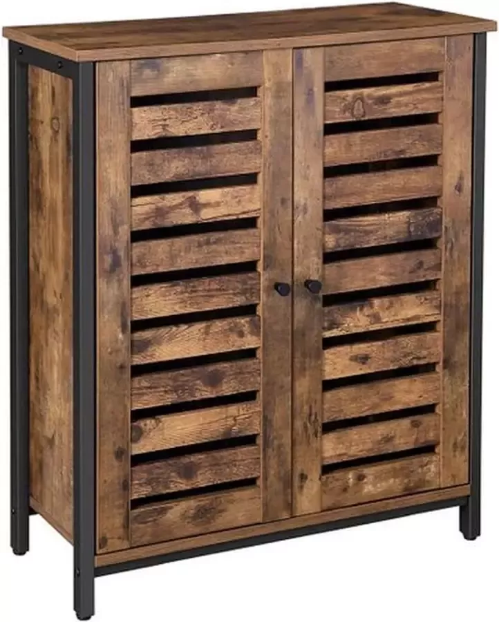 Muthu Design Ladenkast Kast- Dressoir- Zijkast met lamellendeuren- Multifunctioneel- Woonkamer- Slaapkamer- Hal- Industrieel ontwerp- Vintage- Donkerbruin
