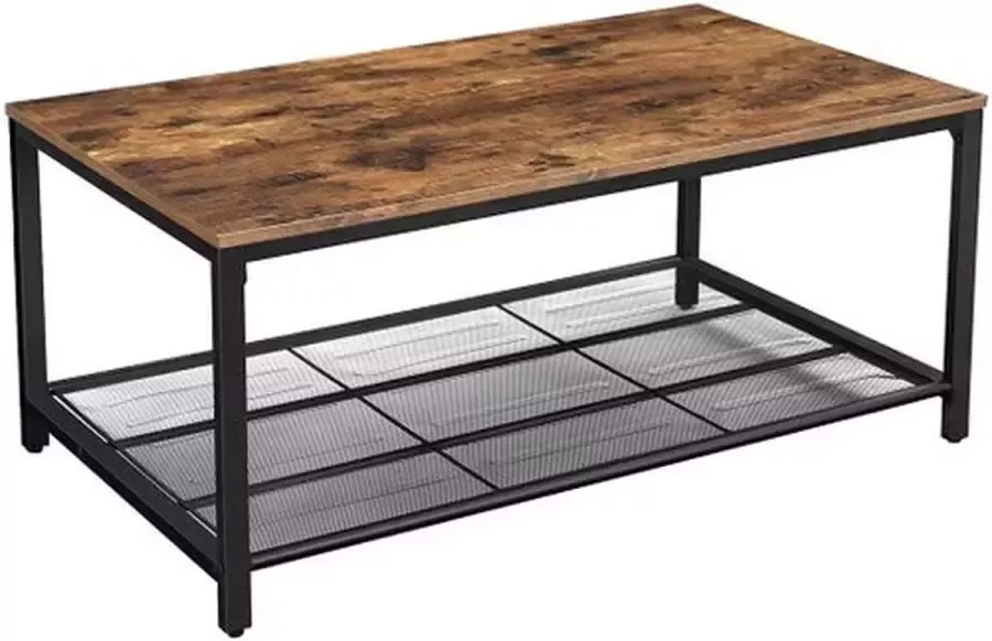 Muthu Design Salontafel- Woonkamertafel met dicht raster- 106 x 60 x 45 cm- Koffietafel- Grote opbergruimte- Sofatafel- Eenvoudige montage- Stabiel- Industrieel ontwerp- Vintage Donkerbruin