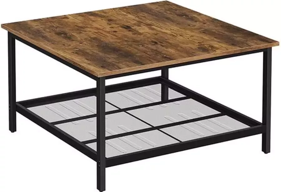 Muthu Salontafel Vierkante cocktailtafel met ruim tafelblad Robuust stalen frame Industriële stijl Rustiek bruin