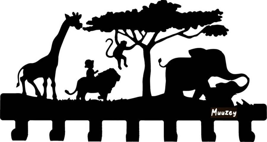 Muuzey Kinderkapstok – Jungle Safari Kinderkamer Babykamer kapstokken Zwarte wandkapstok Kapstok kinderkamer Babykamer accessoires Kinderkapstok haakjes Babykamer kapstokken Met bevestigingsmateriaal 7 Haken
