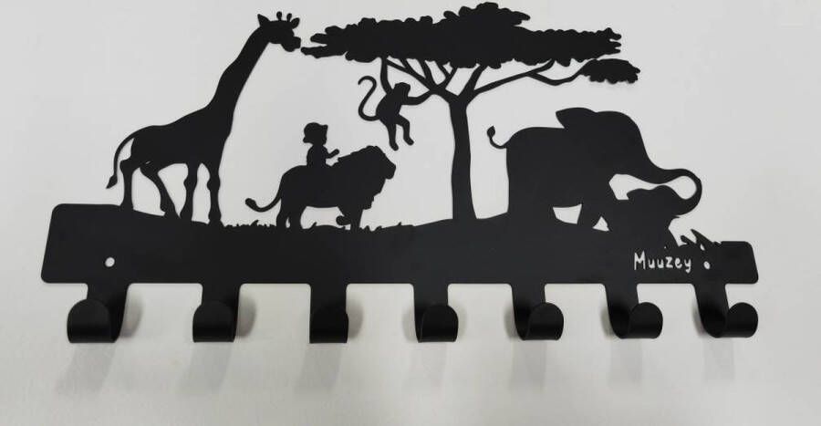 Muuzey Kinderkapstok – Jungle style Kinderkamer Zwarte Wandkapstok Met bevestigingsmateriaal 6 Haken – Jungle