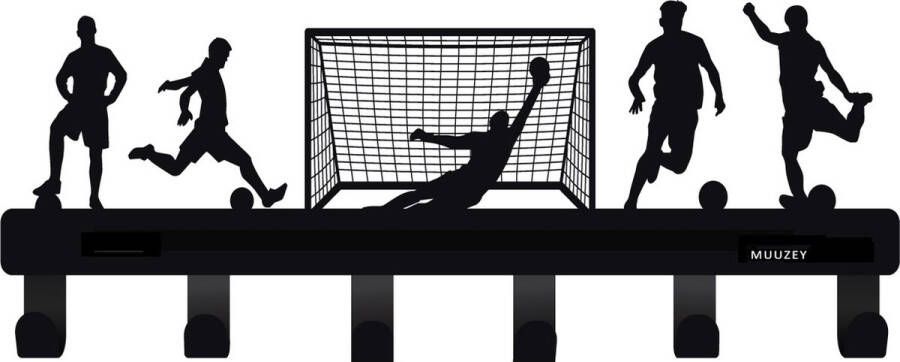 Muuzey Kinderkapstok – Voetbal Football Kinderkamer Babykamer kapstokken Zwarte wandkapstok Kapstok kinderkamer Babykamer accessoires Kinderkapstok haakjes Babykamer kapstokken Met bevestigingsmateriaal 7 Haken - Foto 2