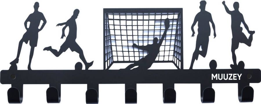 Muuzey Kinderkapstok – Voetbal Football Kinderkamer Babykamer kapstokken Zwarte wandkapstok Kapstok kinderkamer Babykamer accessoires Kinderkapstok haakjes Babykamer kapstokken Met bevestigingsmateriaal 7 Haken