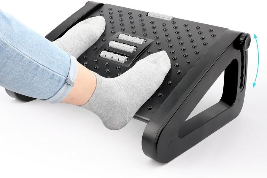 MXTIMWAN Verstelbare voetenbank voor bureau 6 in hoogte verstelbare voetenbank ergonomische antislip voetenbank met massagefunctie voor verlichting van benen knieën en rug voor kantoor en thuis