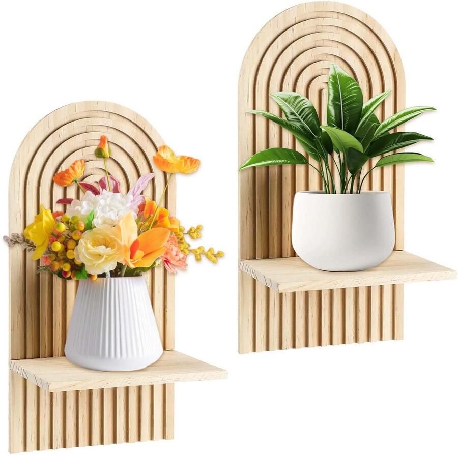My Ninki Bohemian Wanddecoratie: Set van 2 Drijvende Houten Wandplanken voor Slaapkamer en Woonkamer