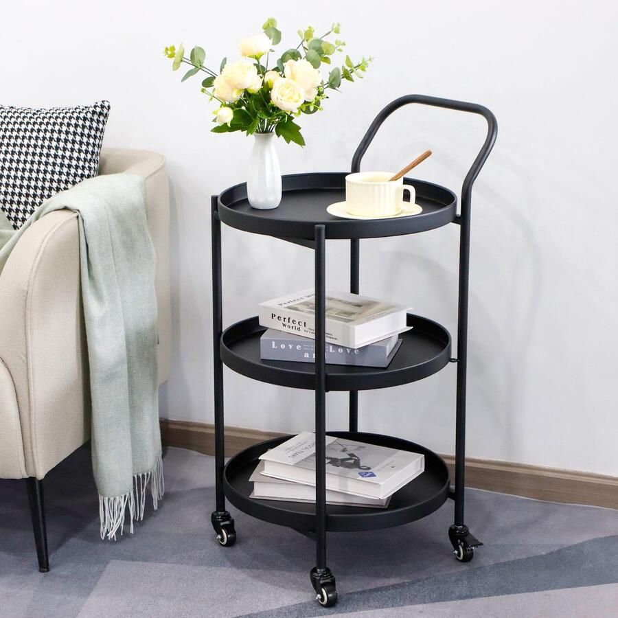 My Ninki Elegante Gouden Barwagen met Drie Lagen en Wielen voor Flexibele Opslag en Gebruik in Huis