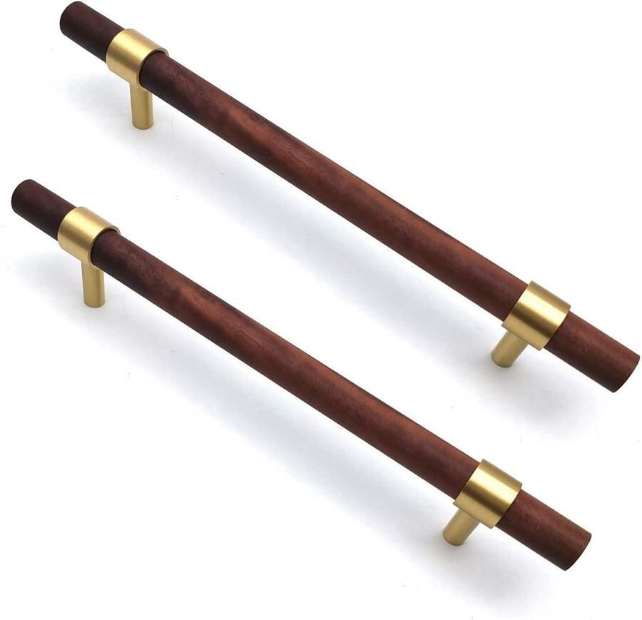 My Ninki Elegante Set van 6 Walnoot en Messing Handgrepen voor Keukenkasten en Laden met 224mm Boorafstand