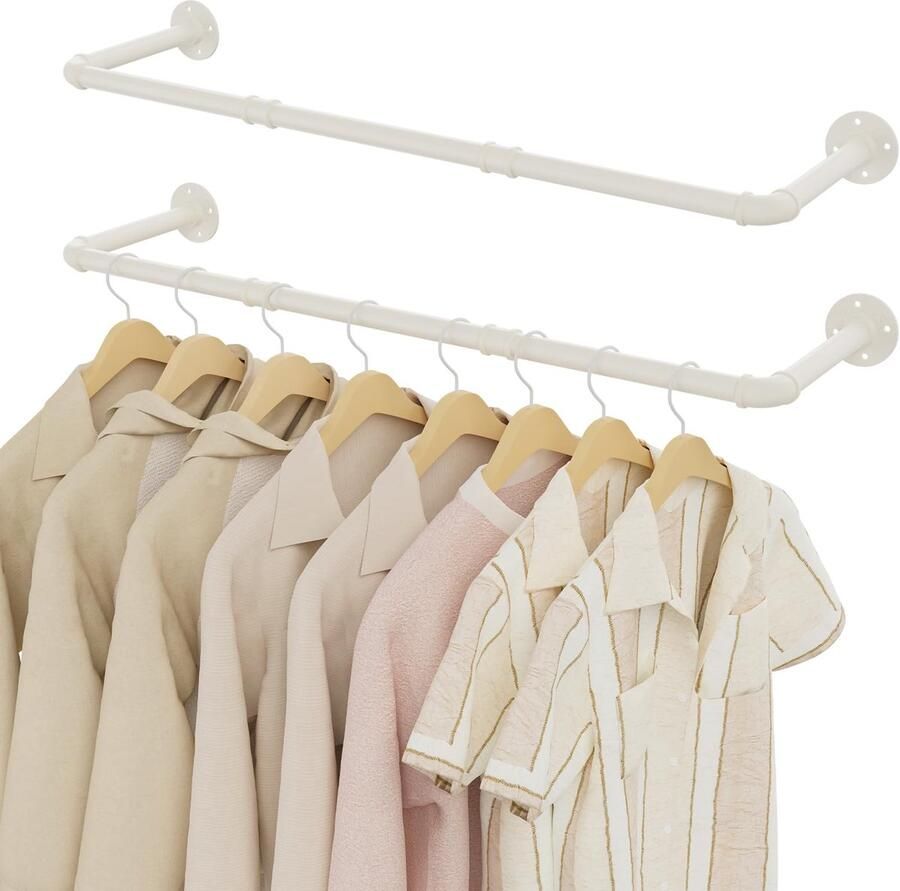 My Ninki Garderobestang voor Wandmontage Set van 2 Industrieel Design 100 cm Beige