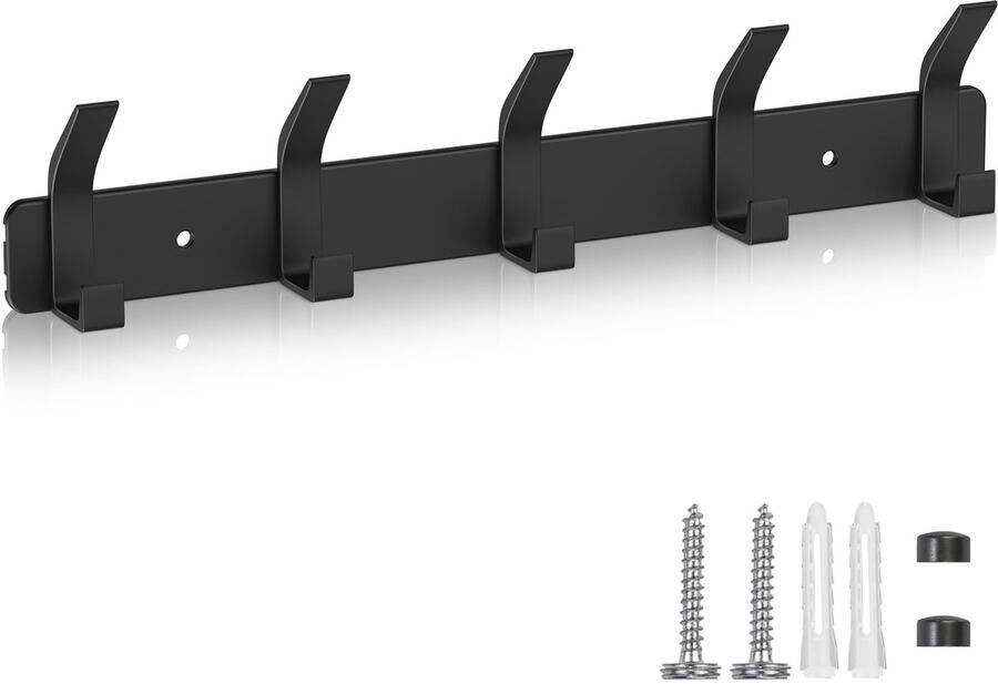 My Ninki Kledinghaken voor Muurmontage met 5 Zelfklevende en Schroefbare Handdoekhaken in Zwart voor Ruimtes