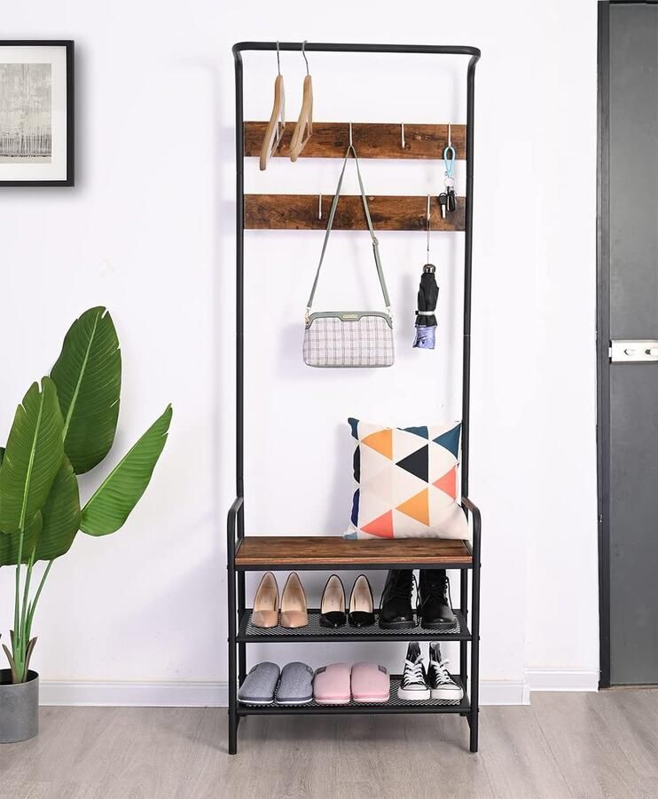 My Ninki Kledingrek met Zitbank en Industriële Vintage Stijl voor Hal en Slaapkamer