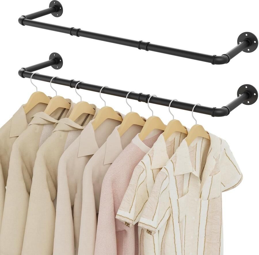 My Ninki Kledingstang voor Plafond- en Wandmontage Industrieel Ontwerp Set van 2 Zwart 100 cm Lengte