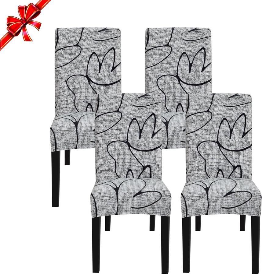 My Ninki Moderne Elastische Stoelhoezen Set van 4 voor Eetkamerstoelen in Grijze Stijl