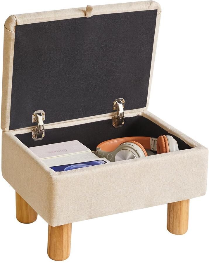 My Ninki Multifunctionele Opbergvoetenbank met Comfortabel Linnen en Houten Poten voor Uw Huis