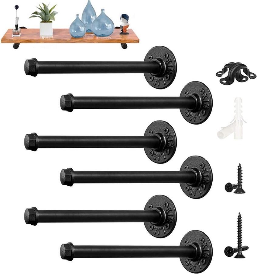 My Ninki Robuuste Industriële Wandbeugels voor Zwevende Planken Set van 6 Geschikt tot 50 kg 30 cm Lang